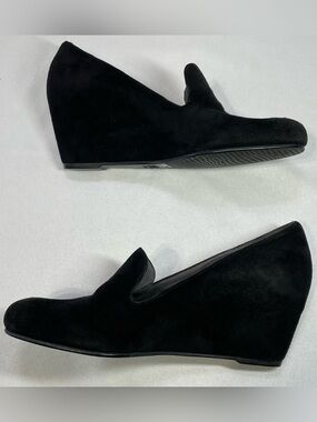 VTG STUART WEITZMAN Black Suede Wedge Loafers Office Siren Whimsigoth Size 9.5
